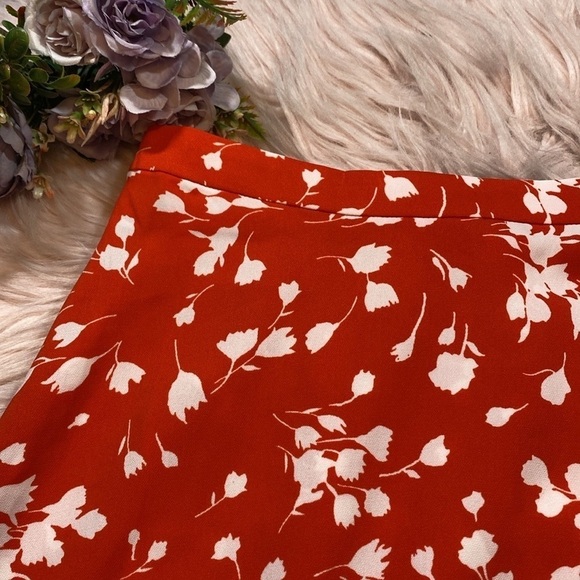 NWOT J. Crew Factory Poppy Red Orange Floral Faux Wrap High Low Midi Skirt - Picture 4 of 12